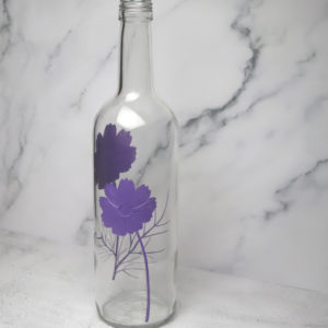 ガラスの空き瓶　コスモス　サンドブラスト　ガラス彫刻